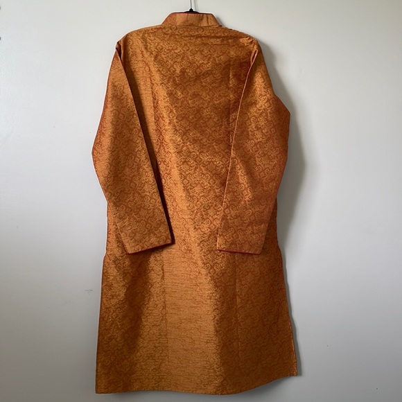 Damask embroidery design orange kurta for men - Picture 3 of 5